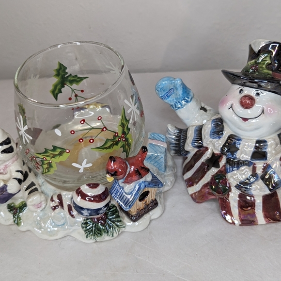 Snowman w/Kitten & Cardinal Votive Holder - Picture 5 of 5
